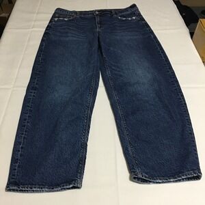 American Eagle Barrel Jeans Womens 12 Blue Distressed High Rise Stretch